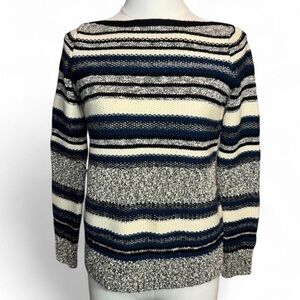 Vince bouclé striped wool knit sweater in the Dark Sapphire colorway XXS
